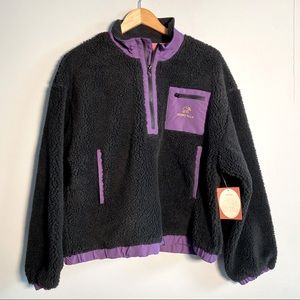 Ivory Ella Black Quarter Zip Relaxed Sherpa Jacket, Size L  new with tag